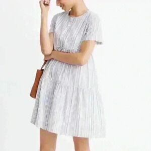 Madewell Striped Crewneck Button Front Tiered Mini Dress Size Medium